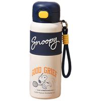 史努比儿童保温杯316不锈钢高颜值男女小上学便携防摔双饮水杯 蓝色-【提绳+双饮】 500ml