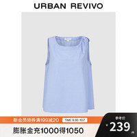 UR2025秋季女装都市休闲格纹系带无袖罩衫衬衫UYU250102 紫蓝 S