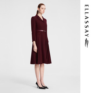 歌力思（ELLASSAY）秋季绵羊毛经典优雅商务风收腰长袖西装连衣裙女EWF353Y10300 酒红色 XS