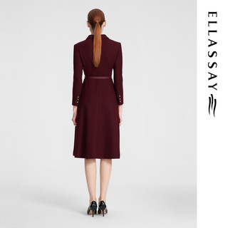 歌力思（ELLASSAY）秋季绵羊毛经典优雅商务风收腰长袖西装连衣裙女EWF353Y10300 酒红色 XS