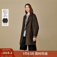 茵曼(INMAN)2025秋冬女装 100绵羊毛翻驳领双面呢大衣中长款毛呢外套 棕咖色 XL