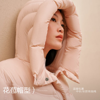 太平鸟【热气球】女装连帽泡芙花苞长羽绒服冬保暖外套 甜桃粉【短款】 M