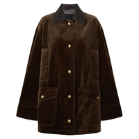 MO&Co.外套2025秋复古棕绒素皮拼接中性廓形工装夹克MBE3COT010 烟棕色 S /160