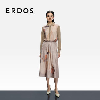 ERDOS 25秋冬丝绒混纺翻领双面静物印花女开衫羊绒衫 大地驼 M 165/84A