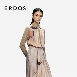 ERDOS 25秋冬丝绒混纺翻领双面静物印花女开衫羊绒衫 大地驼 M 165/84A