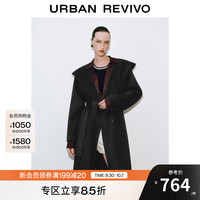 UR【HOT】2025秋季女老钱风腰带含羊毛大衣外套UWG150057 黑色 S