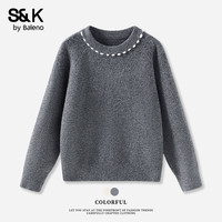 班尼路(Baleno)S&K系列毛衣女针织衫女装秋冬季圆领撞色设计宽松长袖保暖上衣服