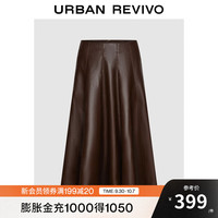UR2025秋季女装琥珀流光风气质高腰PU皮质半裙ULG550006 深棕色 L