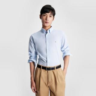 TOMMY HILFIGER Tommy Hilfiger男纯棉府绸简约绣标小格纹商务休闲合身衬衫