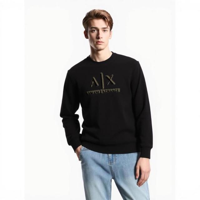 国庆放价啦、超V会员：Armani Exchange 男式烫金logo宽松百搭休闲圆领卫衣