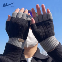 回力（Warrior）手套男士冬季2025写字保暖防风防寒半指防滑加厚户外可触屏女 黑色