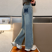 爱西娜 女童裤子春秋款2025新款大童女孩直筒牛仔裤儿童秋装初中生阔腿裤