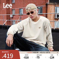 李 Lee25秋冬宽松版圆领刺绣Logo复合灯芯绒连肩袖男女同款卫衣 米白色（尺码偏大，拍小一码） XS