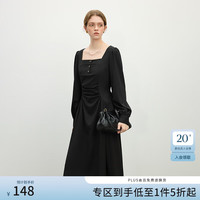 范思蓝恩 经典法式优雅方口领连衣裙女2025气质通勤内搭11271 黑色 S