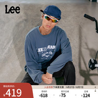 李 Lee25秋冬宽松版圆领印花Logo男女同款长袖卫衣LUT010845204 复古牛仔蓝（尺码偏大，拍小一码） S