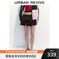 UR2025秋季女装荷叶边半松紧腰绑带A字半裙UYV550071 深咖棕 (偏短有内衬) XXS