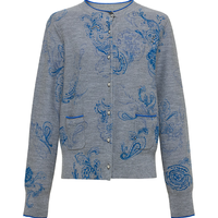 EP雅莹2025秋装女装 印花钉珠软糯羊毛长袖针织开衫毛衣9155A 灰色 2XL