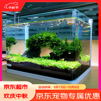 SUNSUN 森森 超白玻璃小鱼缸HRK-300套缸款(长29.5cm)热弯玻璃+过滤器+水草灯