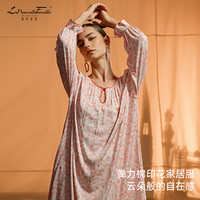 新世家族 梭织小碎花秋季睡裙双面木纤维棉梭织长袖优雅家居服睡衣