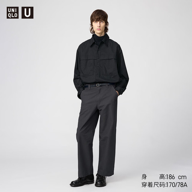 UNIQLO 优衣库 合作款/男装宽松直筒长裤/休闲裤裤子25秋冬479823 08 深灰色 73 /165/72A