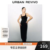 UR【HOT】2025秋季女气质丝绒感褶皱修身连衣裙UWM750103 正黑 L