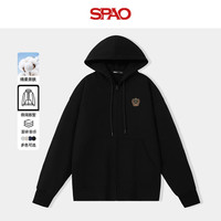 SPAO韩国同款连帽外套男女同款春秋季日系通勤风卫衣SPWY25SS08LD 黑#SP复古徽章 M