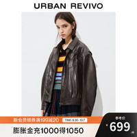 UR2025秋季女装琥珀流光风蝴蝶结饰PU棉服外套UYL150044 深棕色 (偏宽松) S