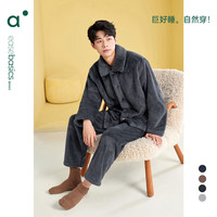 安之伴睡衣男秋冬季加厚柔软舒适可外穿长袖长裤家居服套装 深渊黑 XL
