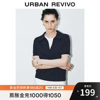 UR2025秋季女装格雷系学院风假两件短袖针织衫UWM950057 墨蓝 M