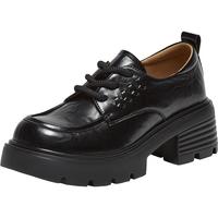 百思图25秋牛津鞋复古学院风粗跟女单鞋W0815CM5 黑色 37