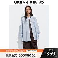 UR2025秋季女潮流条纹刺绣棉质超宽松开襟衬衫UYV250057 粉蓝条纹 (偏宽松) S (XS-S)