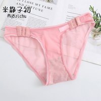性感透明透气舒适网纱钩扣内裤女诱惑情调无痕低腰女士三角裤 粉色 L【体重120-140斤】