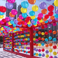京唐 中秋国庆典彩灯灯笼 商场单位幼儿园装饰纸纸灯笼 彩色纸灯笼5个装