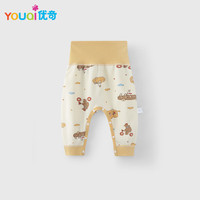 优奇 婴儿裤子纯棉裤子高腰护肚春秋新生儿睡裤男女宝宝长裤PP按扣
