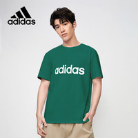 adidas 阿迪达斯 棉短袖t恤男圆领夏季半袖男休闲百搭上衣男装 L码 森林绿大logo