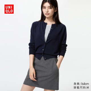 优衣库女装精纺美利奴羊毛圆领针织开衫/长袖通勤秋冬新款478331 69 藏青色 3XL /170/108C