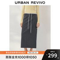 UR2025秋季女装高智精英拼接系带撞色条纹半裙UWU550014 冷灰条纹 XS