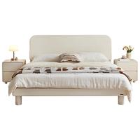 全友家居奶油风床1.8米x2米双人大床实木脚床加床垫组合套装政府补贴 栀子白|单床+床头柜*2+床垫 1.8米|加高床屏+收窄床边+可置物