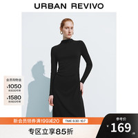 UR2025冬季女简约气质日常通勤褶皱收腰连衣裙UWM750110 正黑 S