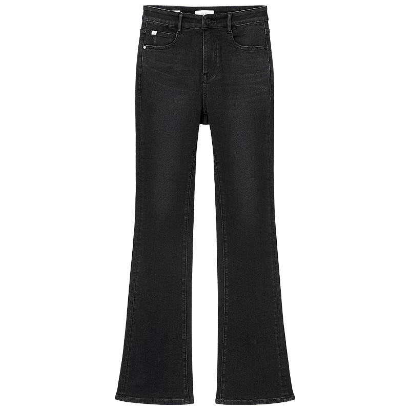 MISS SIXTY2025秋季牛仔裤女不规则磨白中腰修身显瘦微喇叭裤 黑灰短版 24