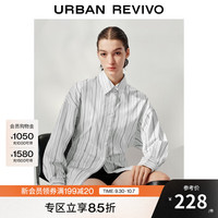 UR2025秋季女装休闲翻领撞色条纹收腰开襟衬衫UWH250157 冷灰条纹 S