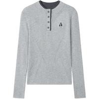 Teenie Weenie小熊女装毛针织衫2025秋休闲撞色亨利领套头毛衣 中灰色 XL