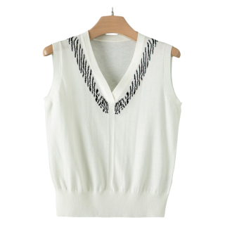 晚白【新品】2025秋款纯色气质百搭上衣V领百搭时尚无袖针织衫女