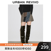 UR【UR设计师系列】2025秋季女格纹拼接A字半裙UWA550009 红棕格子 (偏短) M