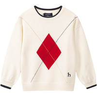 哈吉斯 童装女童线衣秋冬中大童圆领弹力撞色套头线衣 奶油色 155