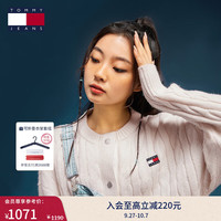 TOMMY JEANS【粗绞花】秋冬女装复古学院风慵懒风宽松圆领针织开衫外套 燕麦白YBH M (:115-130斤)
