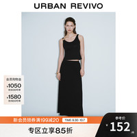 UR【HOT】2025秋季女休闲松紧腰超宽松A字半裙UWM550032 正黑 M