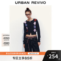 UR2025秋季女装复古学院菱格纹针织开衫UYL950141 墨蓝格子 M