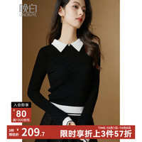 晚白【新品】2025秋款撞色翻领上衣气质显瘦百搭设计感套头针织衫女