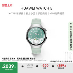 华为 HUAWEI WATCH 5 Wi-Fi 智能手表 42mm 316L不锈钢表壳 极光绿复合素皮表带 (北斗、GPS)